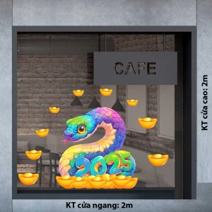 DECAL TRANG TRÍ TẾT RẮN ÔM VÀNG 2025