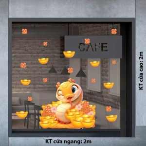 DECAL TRANG TRÍ TẾT RẮN VÀNG SUNG TÚC VÀ THÁP VÀNG