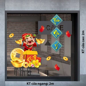 DECAL TRANG TRÍ TẾT THẦN TÀI VÀ ĐỒNG TIỀN VÀNG XUÂN NHƯ Ý