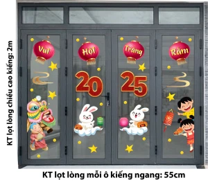 DECAL TRANG TRÍ TẾT TRUNG THU BÉ XÁCH LỒNG ĐÈN VÀ LÂN ĐÓN TRNG THU 2025