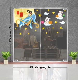 DECAL TRANG TRÍ TẾT TRUNG THU CHỊ HẰNG TRÊN CUNG TRĂNG VÀ THỎ TRẮNG
