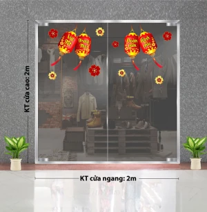 DECAL TRANG TRÍ TẾT TRUNG THU LỒNG ĐÈN ĐỎ VUI TẾT ĐOÀN VIÊN