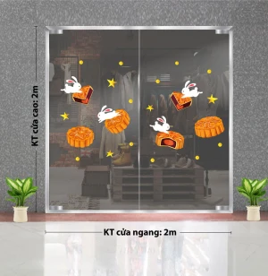 DECAL TRANG TRÍ TẾT TRUNG THU THỎ TRẮNG VÀ BÁNH TRUNG THU