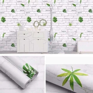 Giấy dán tường có keo gạch lá nhiệt đới