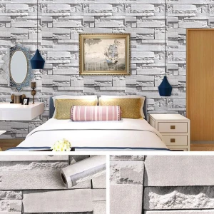 Giấy dán tường có keo gạch xám 3D