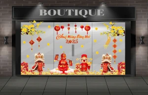 TRANG TRÍ TẾT CHO NGÂN HÀNG THẦN TÀI VÀ ĐÔI LÂN DƯỚI NHÁNH MAI VÀNG