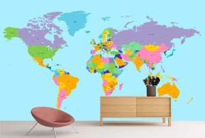 Tranh dán tường 3D bản đồ thế giới các vùng lãnh thổ