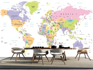 Tranh dán tường 3D bản đồ thế giới phân vùng lãnh thổ