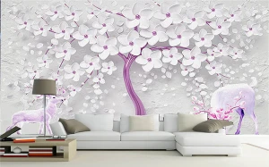 Tranh dán tường 3D cây hoa ngọc bích tím