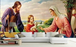 Tranh dán tường 3D chúa Gieessu đức mẹ Maria bên chúa hài nhi
