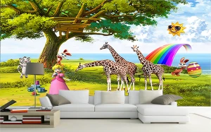 Tranh dán tường 3D công chúa tóc mây và khu vườn cổ tích