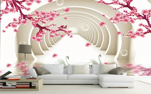 Tranh dán tường 3D đường hoa hoa anh đào
