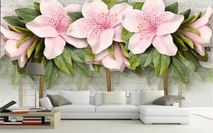 Tranh dán tường 3D tường hoa ly hồng