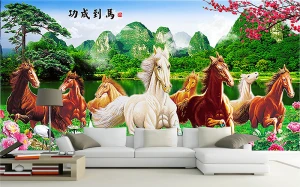 Tranh dán tường Mã đáo thành công và hoa đào