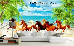 Tranh Mã đáo thành công cùng thiên nhiên xanh