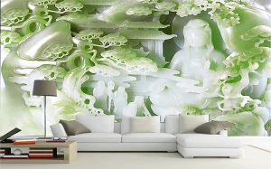 Tranh ngọc cẩm thạch dán tường 3D mẹ quan âm trên bảo tọa