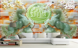 Tranh ngọc đôi ngựa cẩm thạch