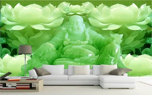 Tranh ngọc thạch 3D phật di lặc trên đài sen