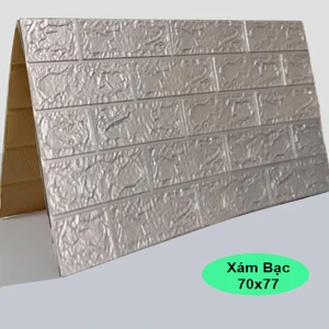 Xốp dán tường 3D viên gạch màu xám bạc (4mm)
