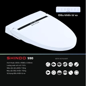 Nắp bồn cầu thông minh S90 Shindo tự động rửa vệ sinh và sấy khô bằng nước ấm