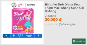 Băng Vệ Sinh Diana Siêu Thấm Maxi Không Cánh 8 Miếng/Gói