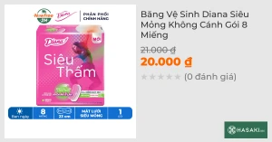 Băng Vệ Sinh Diana Siêu Thấm Siêu Mỏng Không Cánh 8 Miếng