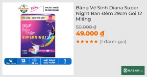 Băng Vệ Sinh Diana Siêu Thấm Supernight 29cm 12 Miếng/Gói