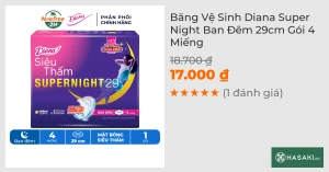 Băng Vệ Sinh Diana Siêu Thấm Supernight 29cm 4 Miếng/Gói