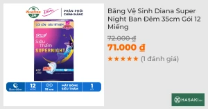 Băng Vệ Sinh Diana Siêu Thấm Supernight 35cm 12 Miếng/Gói