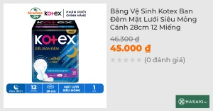 Băng Vệ Sinh Kotex Ban Đêm Mặt Lưới Siêu Mỏng Cánh 28cm 12 Miếng