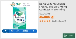 Băng Vệ Sinh Laurier Fresh&Free Siêu Mỏng Cánh 22cm 20 Miếng