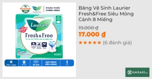 Băng Vệ Sinh Laurier Fresh&Free Siêu Mỏng Cánh 8 Miếng