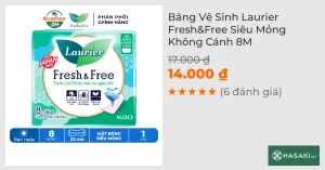 Băng Vệ Sinh Laurier Fresh&Free Siêu Mỏng Không Cánh 8M