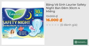 Băng Vệ Sinh Laurier Safety Night Ban Đêm 30cm 4 Miếng