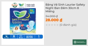 Băng Vệ Sinh Laurier Safety Night Ban Đêm 30cm 8 Miếng