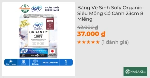Băng Vệ Sinh Sofy Organic Siêu Mỏng Có Cánh 23cm 8 Miếng