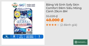 Băng Vệ Sinh Sofy Skin Comfort Đêm Siêu Mỏng Cánh 29cm 8M