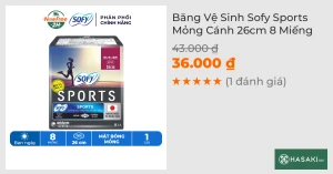 Băng Vệ Sinh Sofy Sports Mỏng Cánh 26cm 8 Miếng