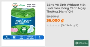 Băng Vệ Sinh Whisper Mặt Lưới Siêu Mỏng Cánh Ngày Thường 24cm 10M