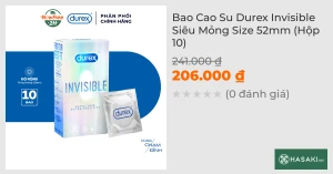 Bao Cao Su Durex Invisible Siêu Mỏng Size 52mm (Hộp 10)