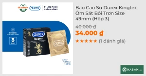 Bao Cao Su Durex Kingtex Ôm Sát Bôi Trơn Size 49mm (Hộp 3)