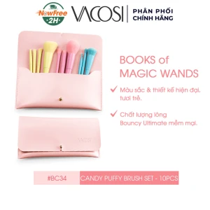 Bộ Cọ Trang Điểm Vacosi 10 Cây Kèm Ví Hồng - BC34