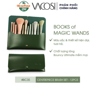 Bộ Cọ Trang Điểm Vacosi 12 Cây Kèm Ví Xanh Rêu - BC35