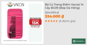 Bộ Cọ Trang Điểm Vacosi 14 Cây BC09 (Bóp Da Hồng)