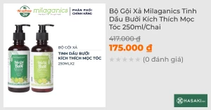 Bộ Gội Xả Milaganics Tinh Dầu Bưởi Kích Thích Mọc Tóc 250ml/Chai