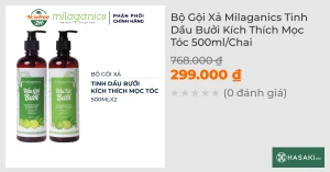Bộ Gội Xả Milaganics Tinh Dầu Bưởi Kích Thích Mọc Tóc 500ml/Chai