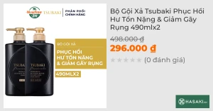 Bộ Gội Xả Tsubaki Phục Hồi Hư Tổn Nặng & Giảm Gãy Rụng 490mlx2