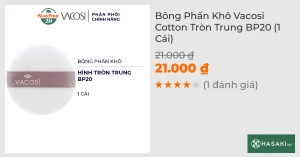 Bông Phấn Khô Vacosi Cotton Tròn Trung BP20 (1 Cái)