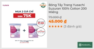 Bông Tẩy Trang Yusachi Suzuran 100% Cotton 200 Miếng
