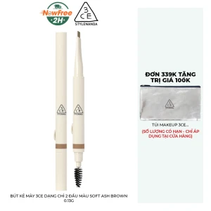 Bút Kẻ Mày 3CE Dạng Chì 2 Đầu Màu Soft Ash Brown 0.13g